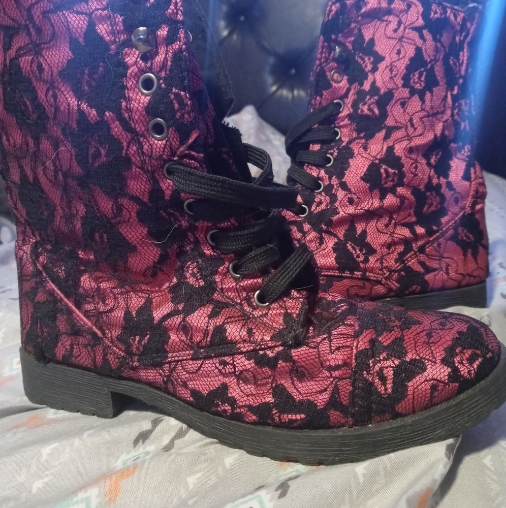 Beautiful pink boots with black lace